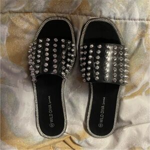 Black Spiked Slides